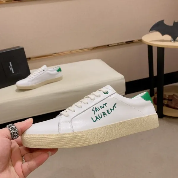 Saint Laurent SL / 10 White and Green Leather Sneakers - 1