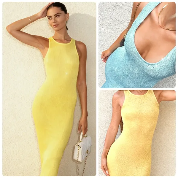 Design Knit Maxi Dress in Sky Blue - 3