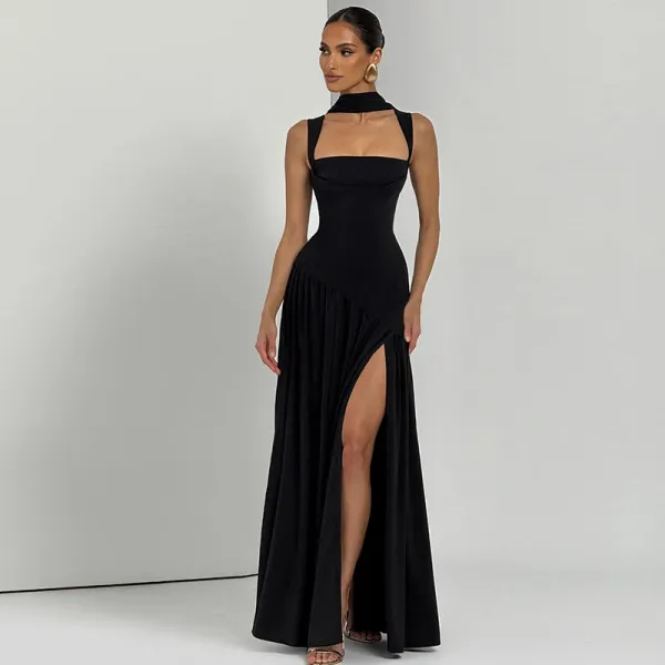 Design High-Neck Slit Gown Navy Formal Dress - 17