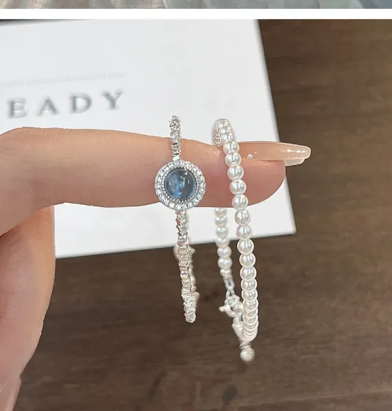 Design Crystal-Embellished Blue Cabochon Bracelet Jewelry - 9