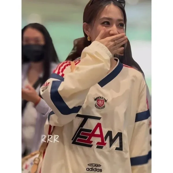 Adidas Originals TEA Windbreaker Cream with Navy and Red Stripes - 13