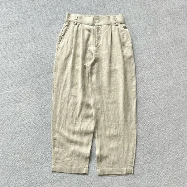 Design Striped Oversized T-Shirt and Beige Pleated Trousers with White Platform Sneakers Pants - 14