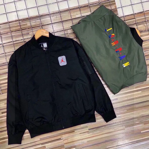 Air Jordan Bomber Jacket Black and Olive Green Outerwear - 4