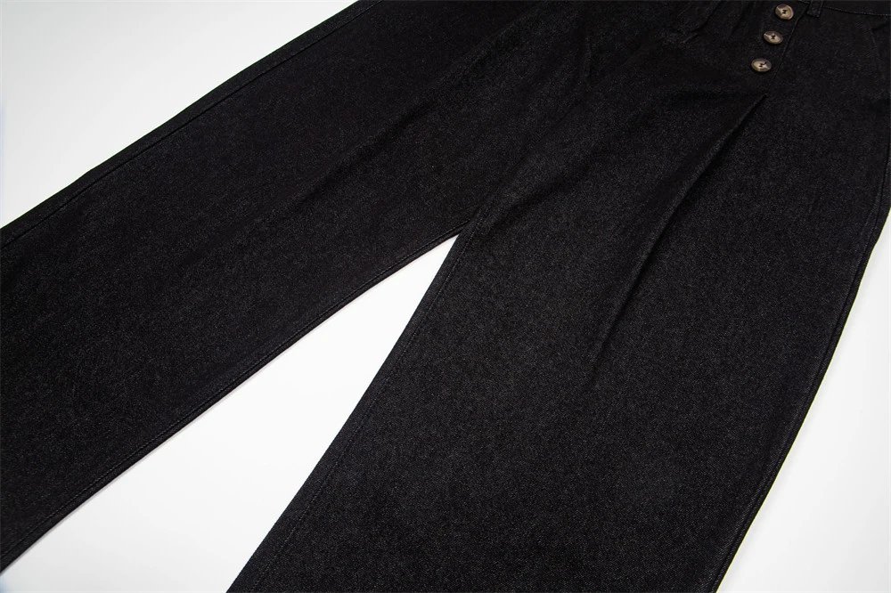 Design Wide-Leg Denim Trousers with Double-Breasted Button Detail Black Jeans - 12
