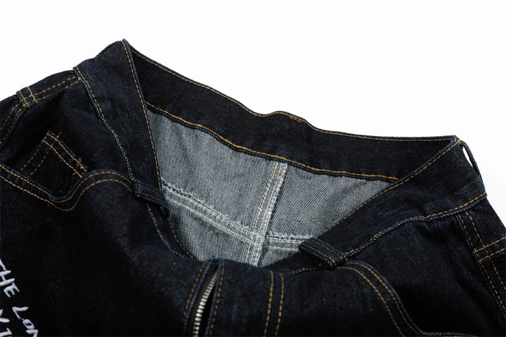 Design Wide-Leg Distressed Denim Jeans with Graphic Print Light Blue Jeans - 18