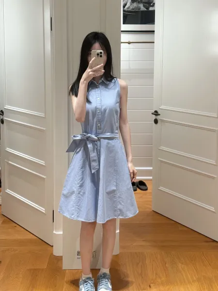Polo Ralph Lauren Sleeveless Shirt Dress Light Blue - 4