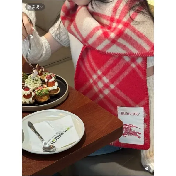 Burberry Classic Check Cashmere Scarf Red Scarves - 15
