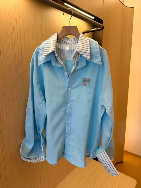 Miu Miu Striped Collar Shirt in Sky Blue - 5