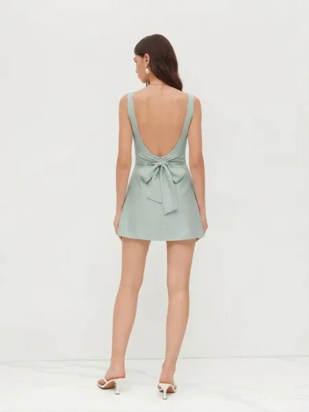 Design Sleeveless Square-Neck Ruched Mini Dress Mint Green - 18