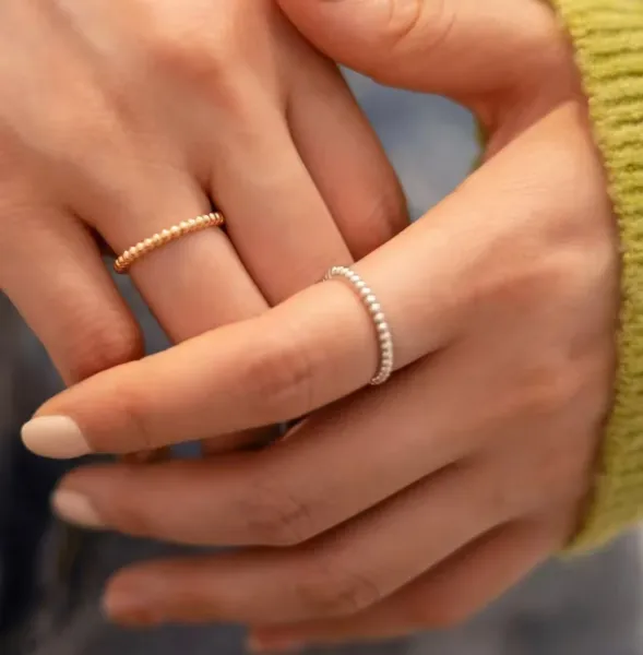 Design Beaded Pavé Band Ring Silver - 20