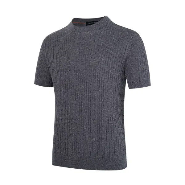 Design Ribbed Knit Short-Sleeve Sweater Light Gray - 8