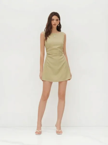 Design Sleeveless Square-Neck Ruched Mini Dress Mint Green - 32