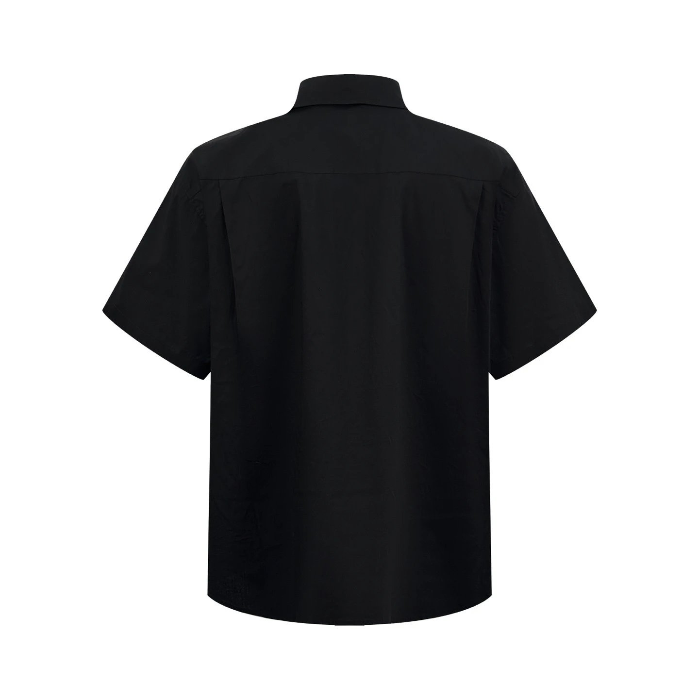 Black Short Sleeve Button-Up Shirt With Embroidered Logo Casual