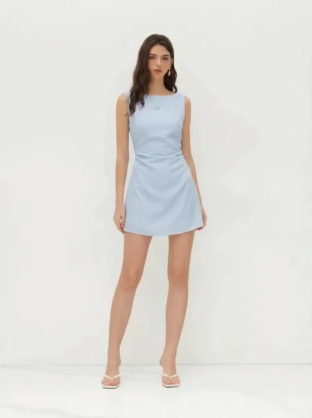 Design Sleeveless Square-Neck Ruched Mini Dress Mint Green - 35