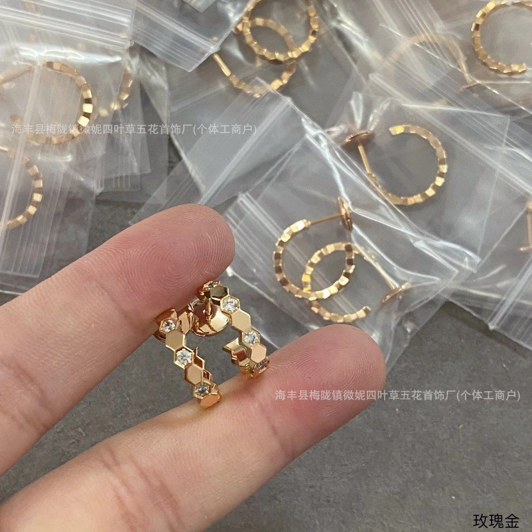 Gold Tone Hexagonal Crystal Hoop Earrings