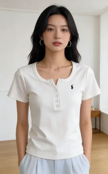 Fred Perry Henley Ribbed Knit T-Shirt Light Blue Tops Polo - 4