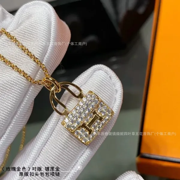 Design Mini Bag Pendant Necklace Pink Cubic Zirconia Gold-Plated Chain Jewelry - 15