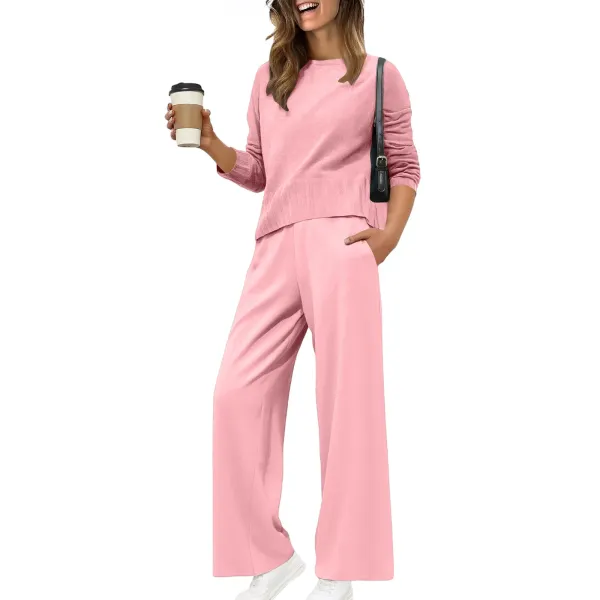 Design Black Knit Top and Wide-Leg Pants Set - 11