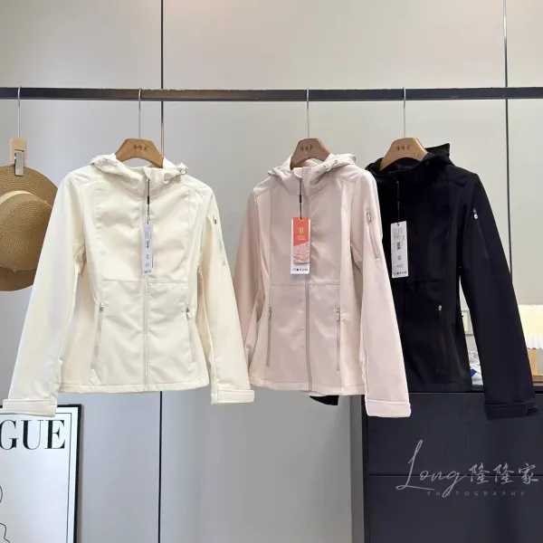 Design Softshell Hooded Jacket in Ivory, Blush Pink, and Black Outerwear.jacket - 4