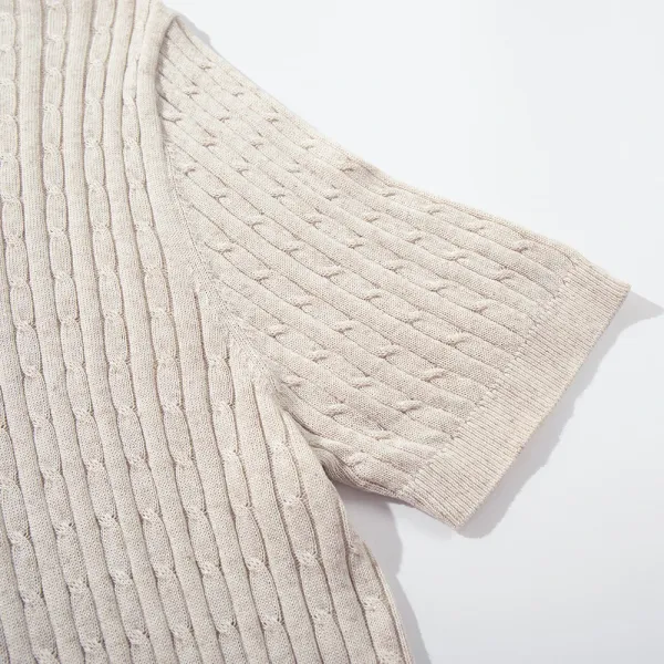 Design Ribbed Knit Short-Sleeve Sweater Light Gray - 16