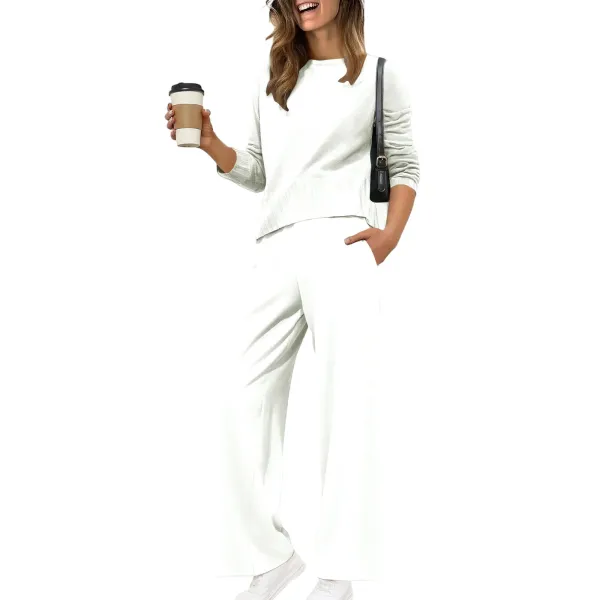 Design Black Knit Top and Wide-Leg Pants Set - 15