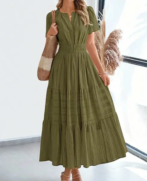 Design Tiered Ruffle Olive Green Maxi Dress - 1