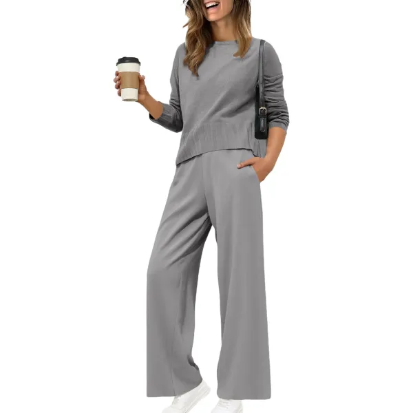 Design Black Knit Top and Wide-Leg Pants Set - 21