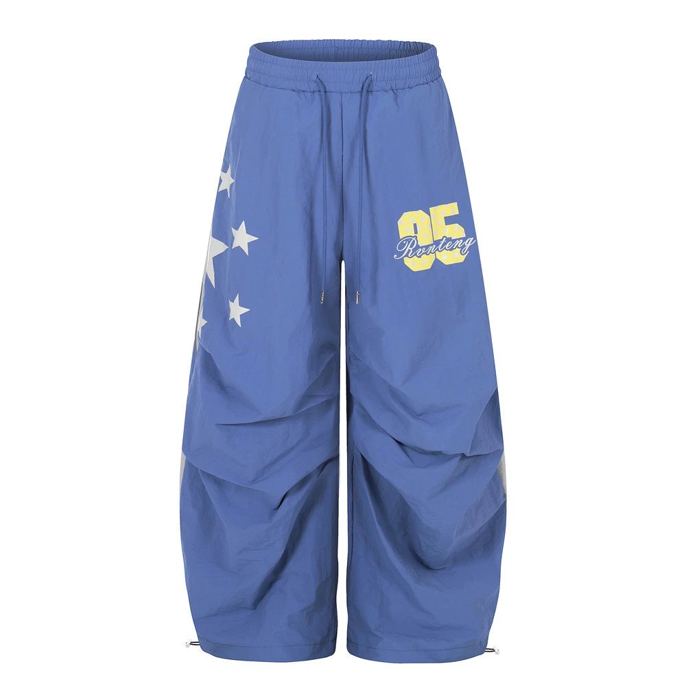 Design Ronteng Star Print Wide-Leg Pants Blue Pants