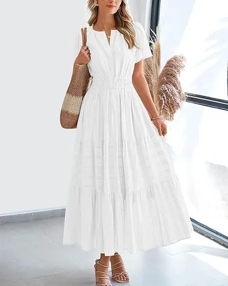 Design Tiered Smocked Waist Maxi Dress in Sky Blue - 9