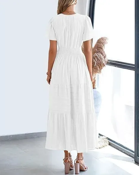 Design Tiered Smocked Waist Maxi Dress in Sky Blue - 10