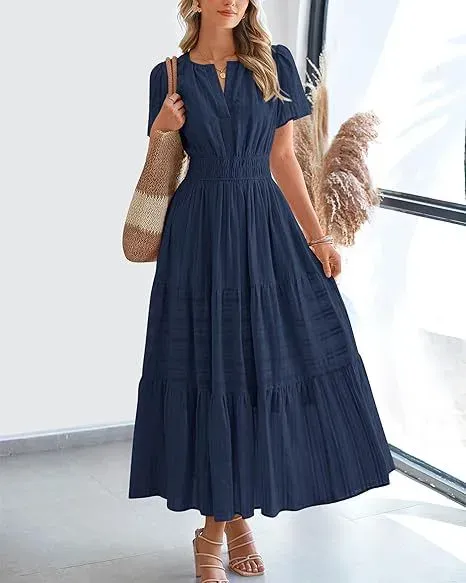 Design Tiered Smocked Waist Maxi Dress in Sky Blue - 14
