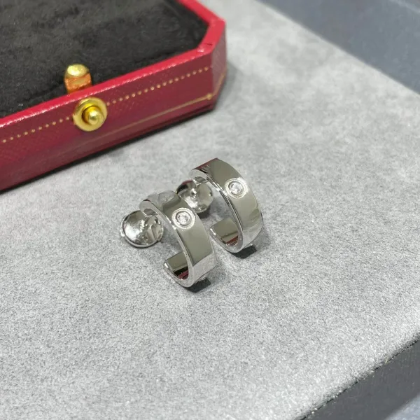 Cartier Love Hoop Earrings with Diamonds Silver Jewelry - 1
