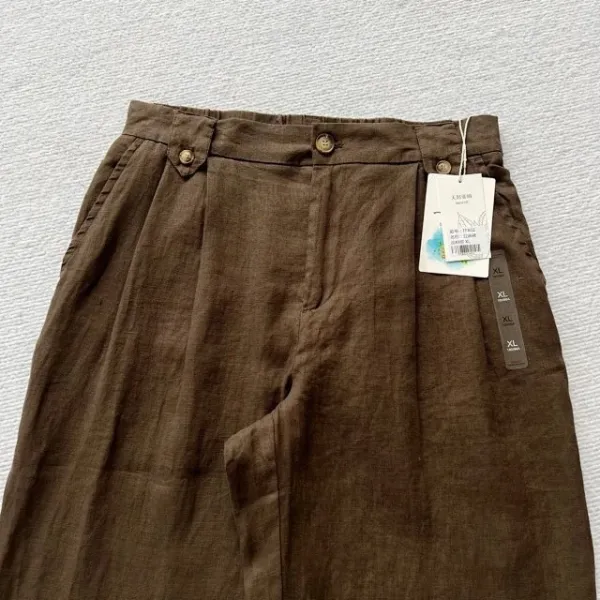 Design Wide-Leg Linen Blend Trousers Brown Pants - 21
