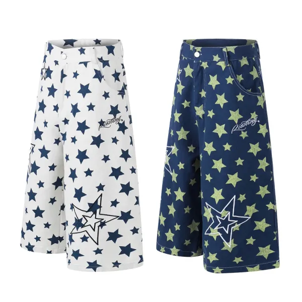 Design Star Print Denim Shorts Navy - 4
