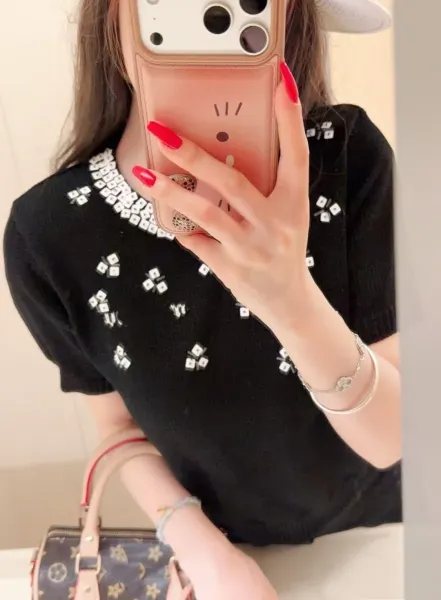 Design Knit Top with Square Embellishments White Sweater - 5