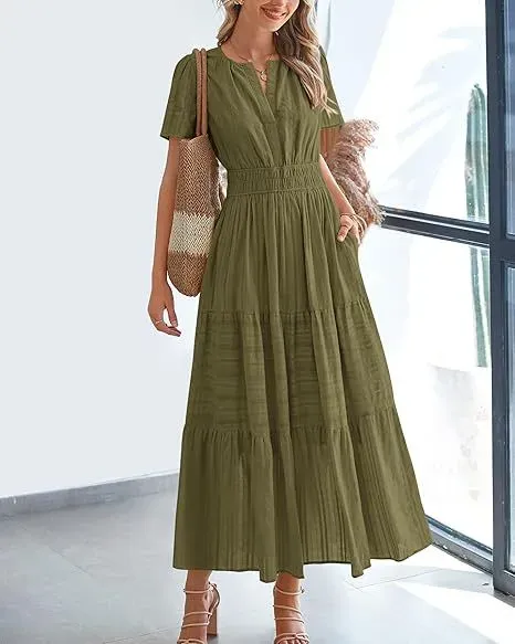 Design Tiered Smocked Waist Maxi Dress in Sky Blue - 43