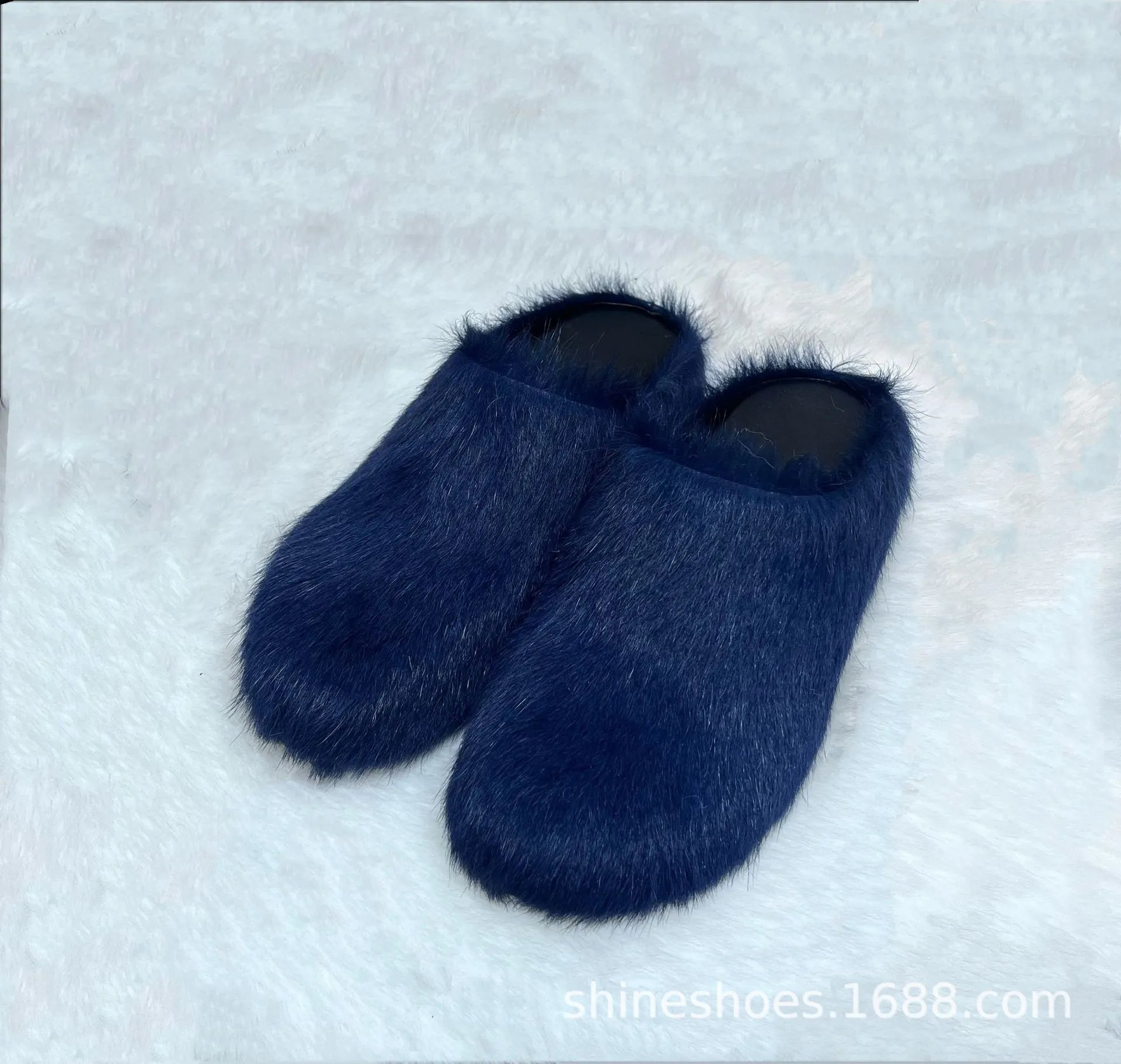 Design Fuzzy Mule Slippers Navy Blue - 17