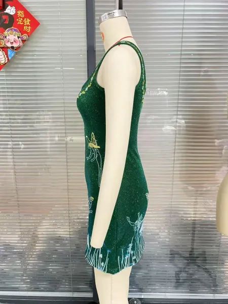 Design Sidian Form Fairy Garden Embroidered Green Glitter Mini Dress - 11