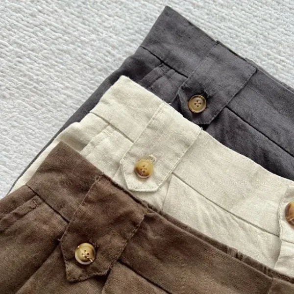 Design Wide-Leg Linen Blend Trousers Brown Pants - 31