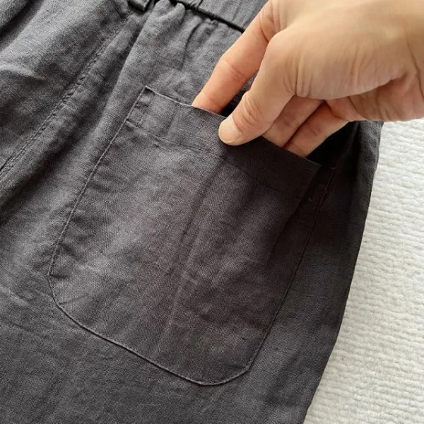 Design Wide-Leg Linen Blend Trousers Brown Pants - 34