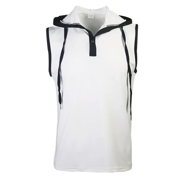 Design Sleeveless Hooded Waffle-Knit Vest Top White - 21
