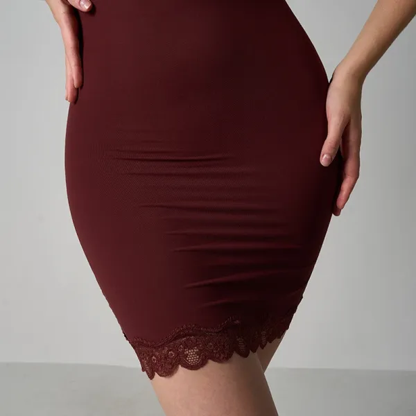 Design Lace Trim Slip Dress Burgundy - 41