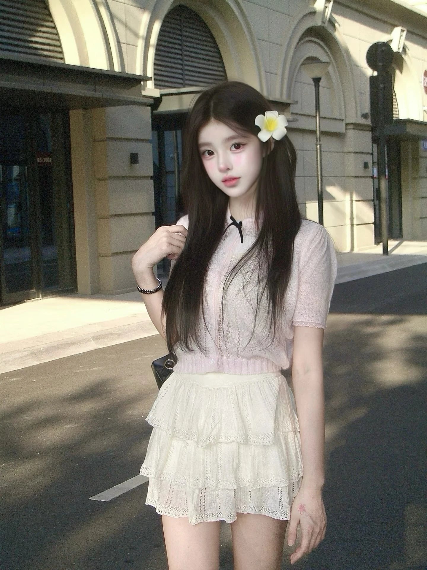 Design YOMO Tiered Knit Ruffle Skirt White Skirt - 6