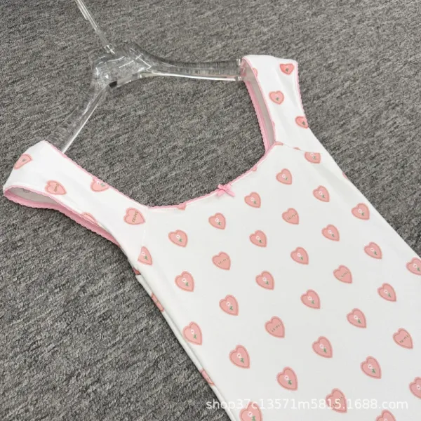 Design Heart Print Sleeveless A-Line Dress White Pink - 8
