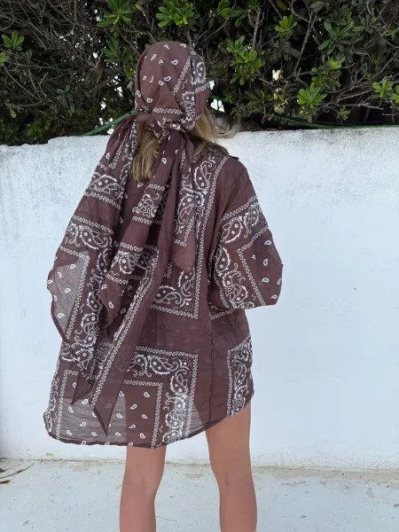 Design Bandana Print Wrap Shirt Dress Brown Dress - 4