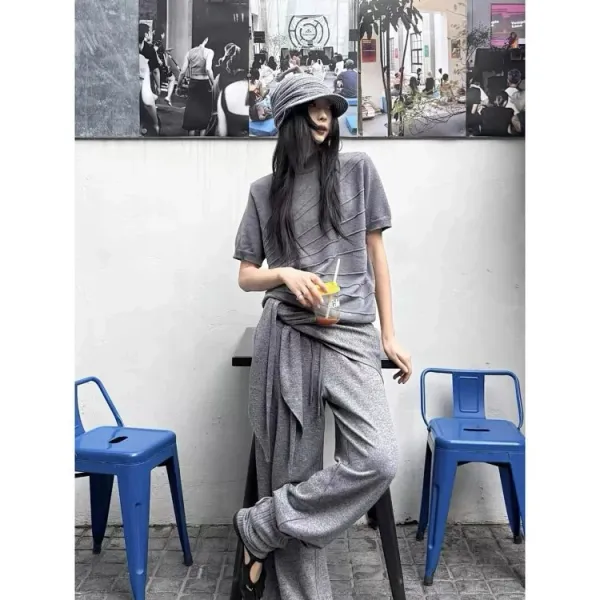 Design Short-Sleeve Turtleneck Sweater Gray - 10
