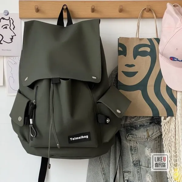 Design Taimeibag Fold-Over Drawstring Backpack Army Green Backpacks - 11