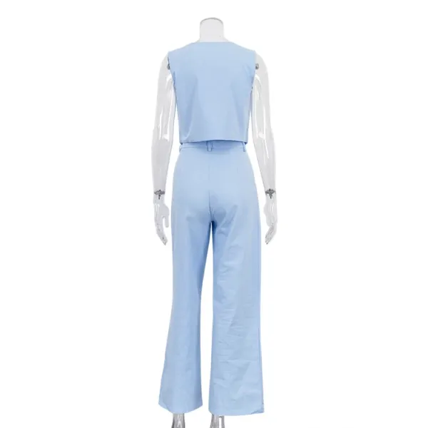 Design Beige Tailored Vest and Wide-Leg Pants Set Sets - 25