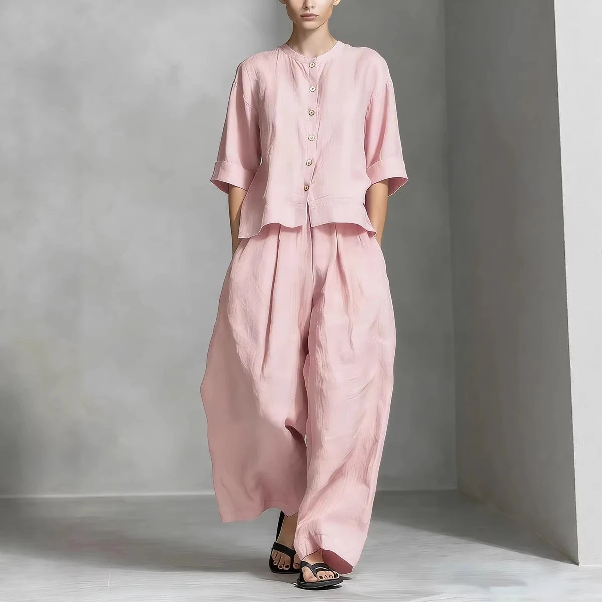 Linen Two Piece Set Rust Casual Outfit