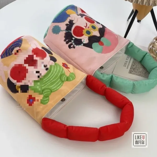 Design Cartoon Character Bucket Bag Blue Peach Multicolor - 28